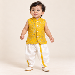 Ronav Gold Embroidered Waistcoat Dhoti Set | NB-12M