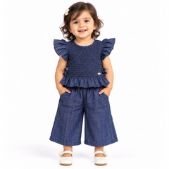 Smocked Ruffle Top with Wide-Leg Co-ord Set | 1-6Y