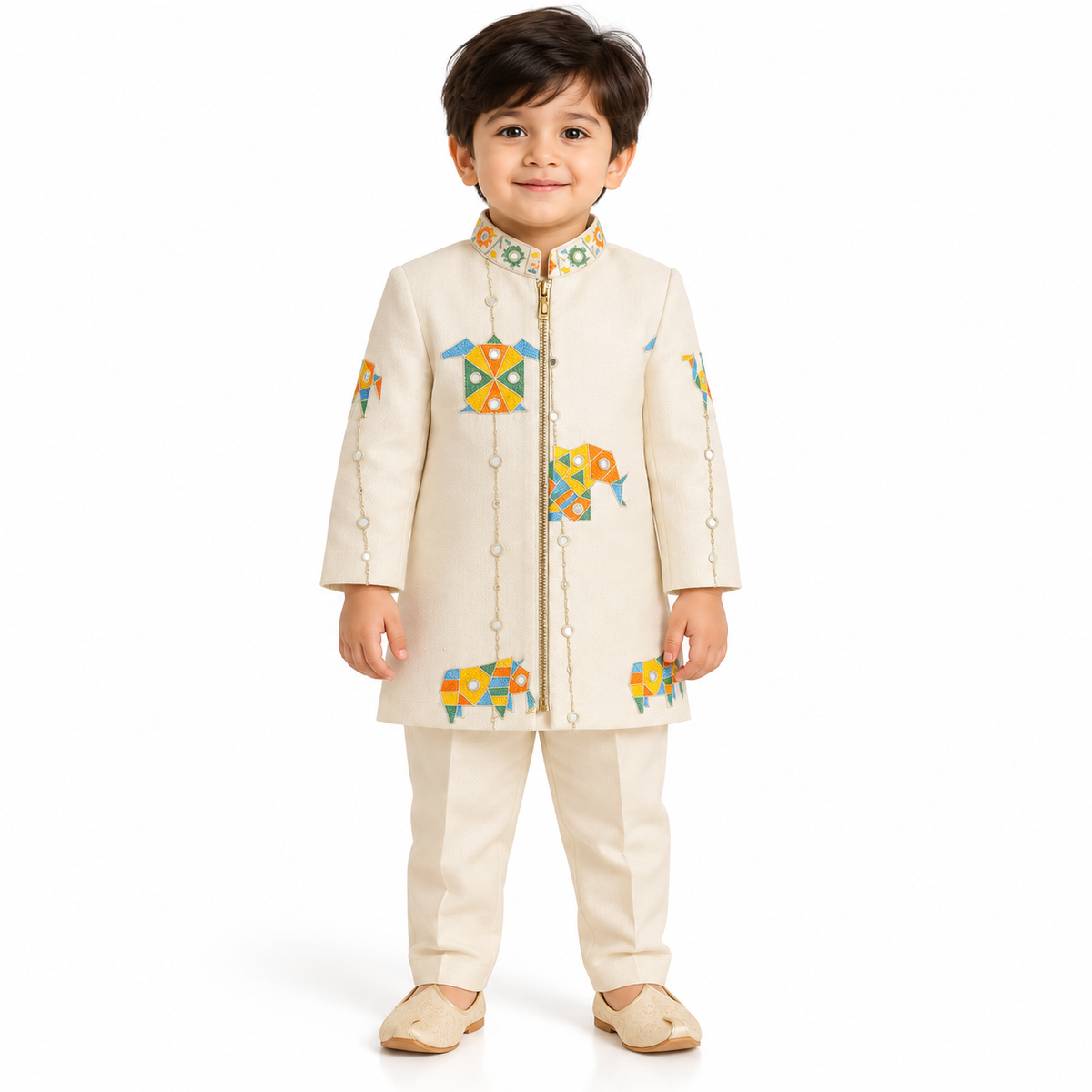 Shriyan Geometric Motif Sherwani Set | 6M-2Y