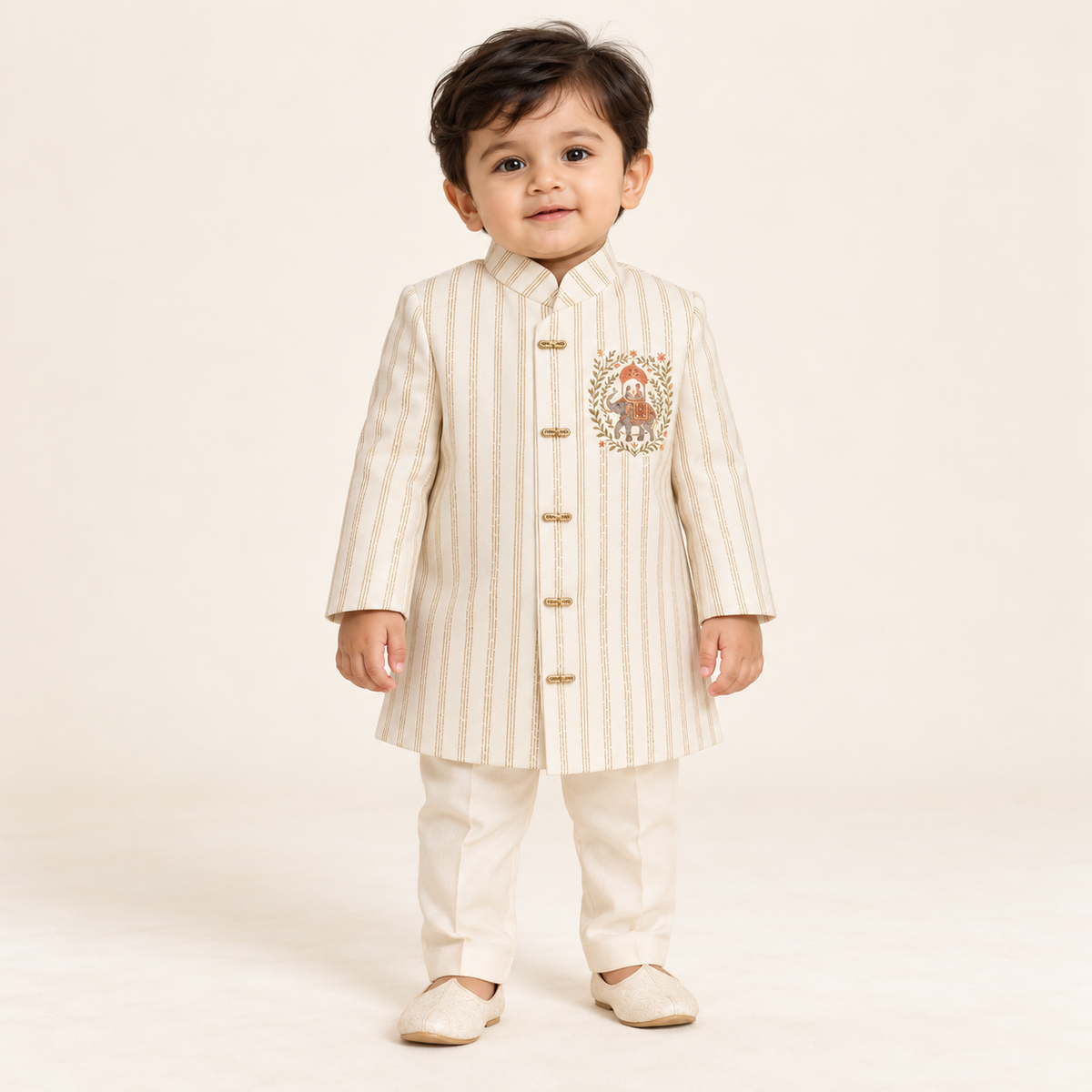 Kanishk Hand-Painted Royal Elephant Sherwani Set | 6M-2Y