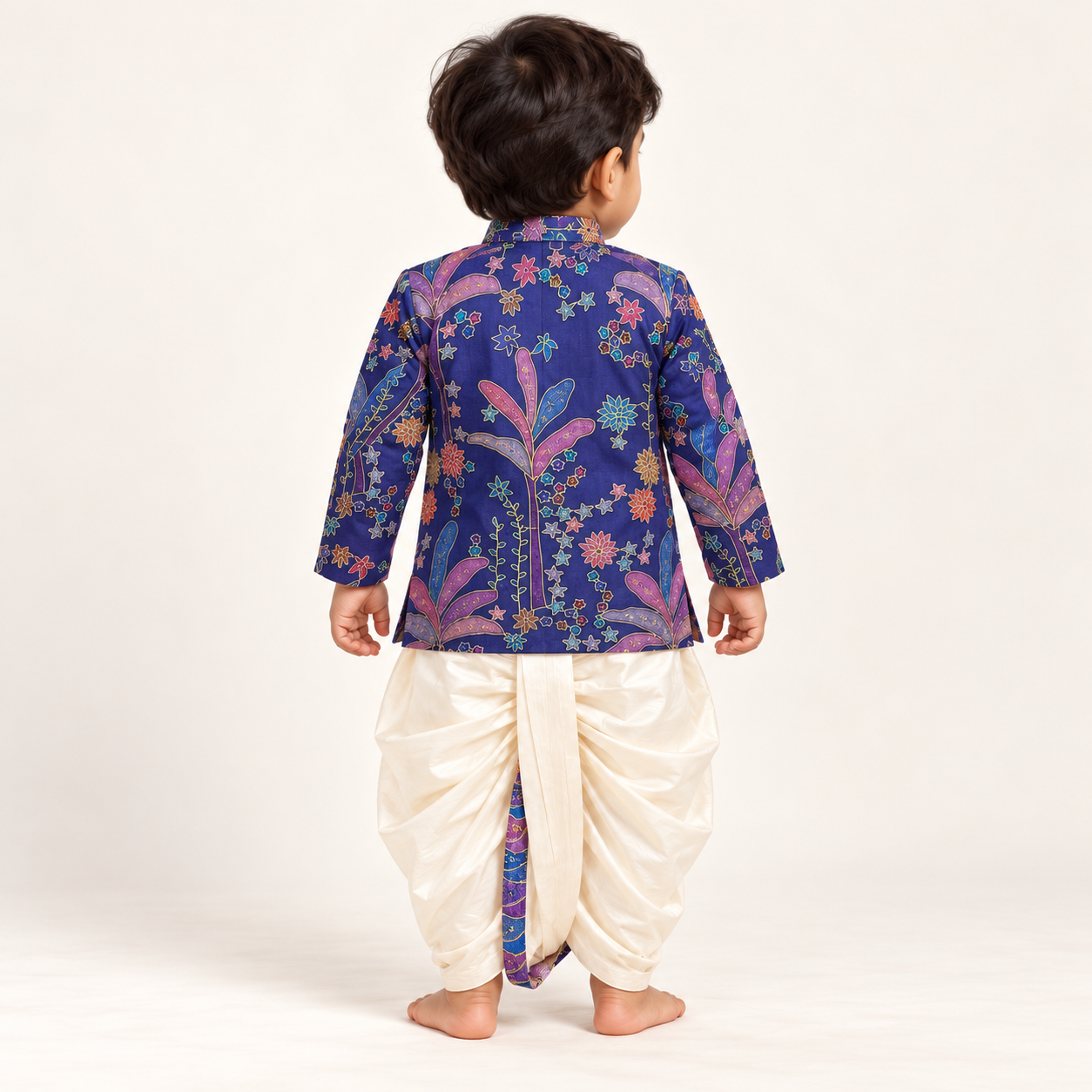 Aakash Indigo Printed Silk Dhoti Set | 3M-2Y