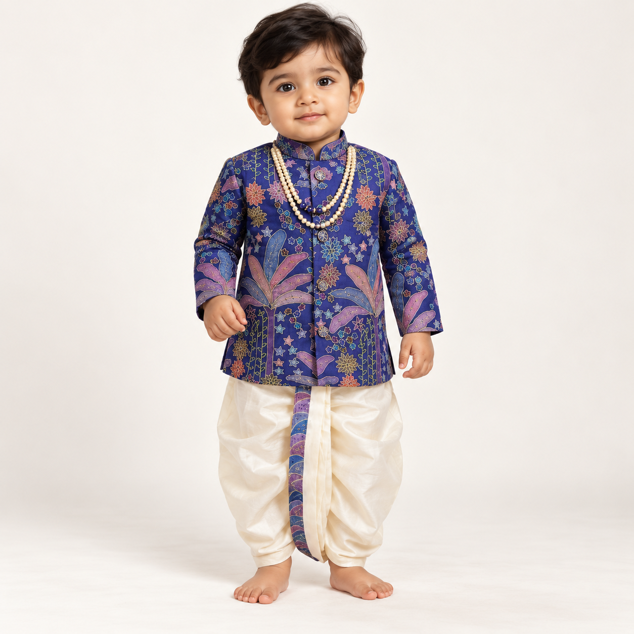 Aakash Indigo Printed Silk Dhoti Set | 3M-2Y