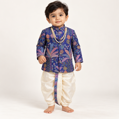 Aakash Indigo Printed Silk Dhoti Set | 3M-2Y