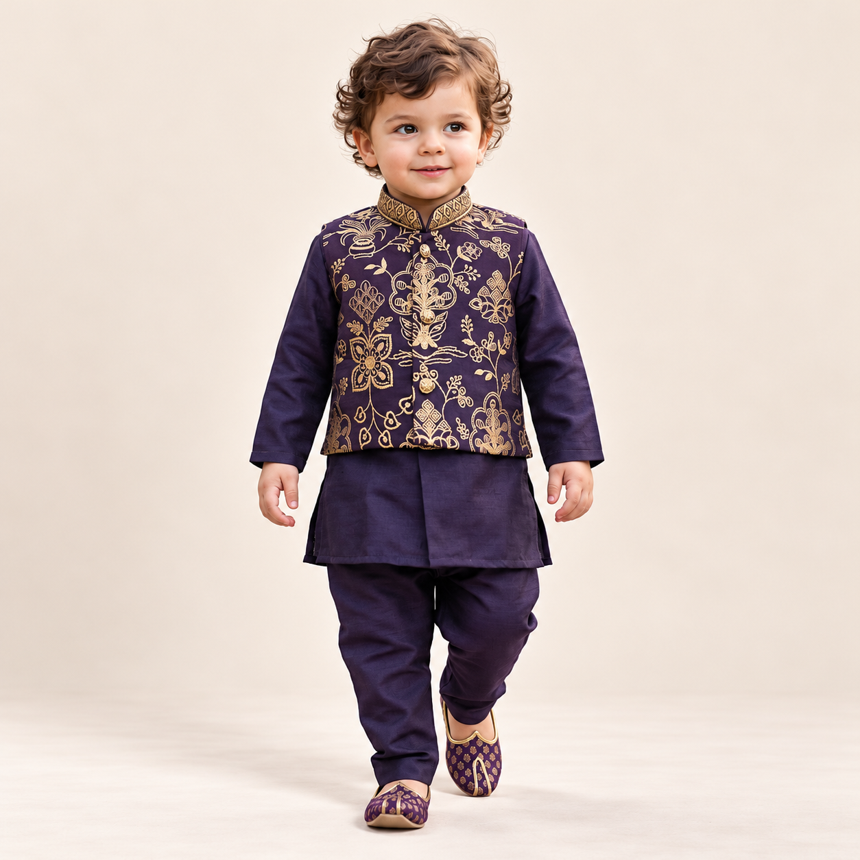Aariz Gold Embroidered Jacket Kurta Set | NB-2Y