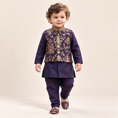 Aariz Gold Embroidered Jacket Kurta Set | NB-2Y