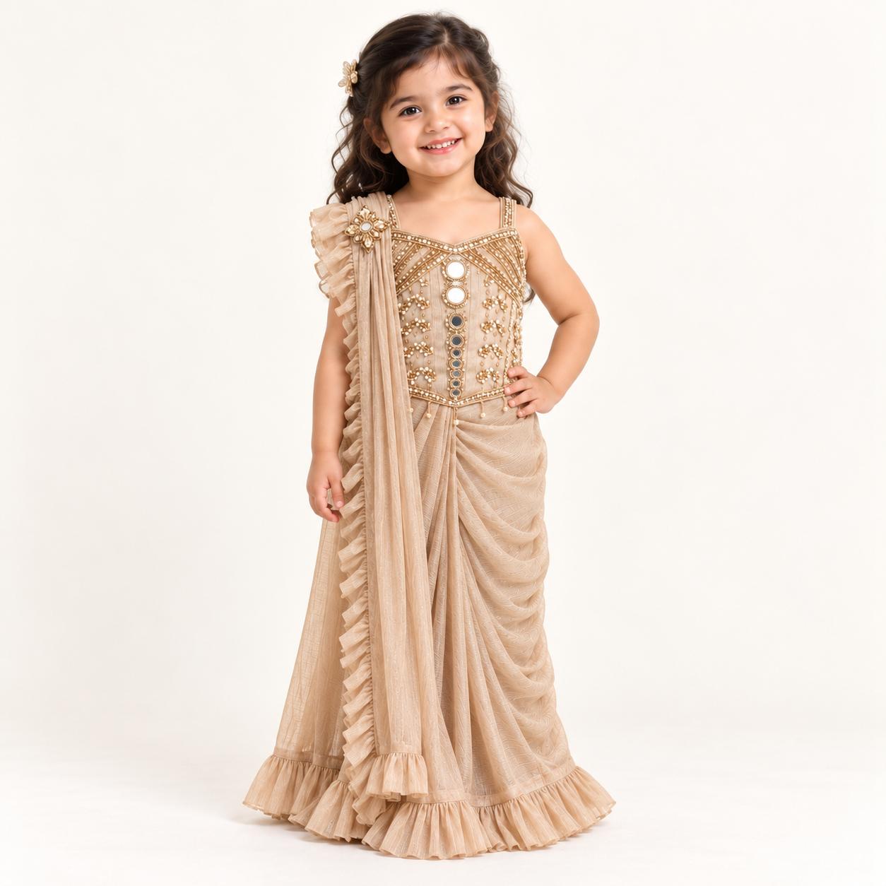 Elina Ruffle- Saree Drape Lehenga Set | 1-15Y