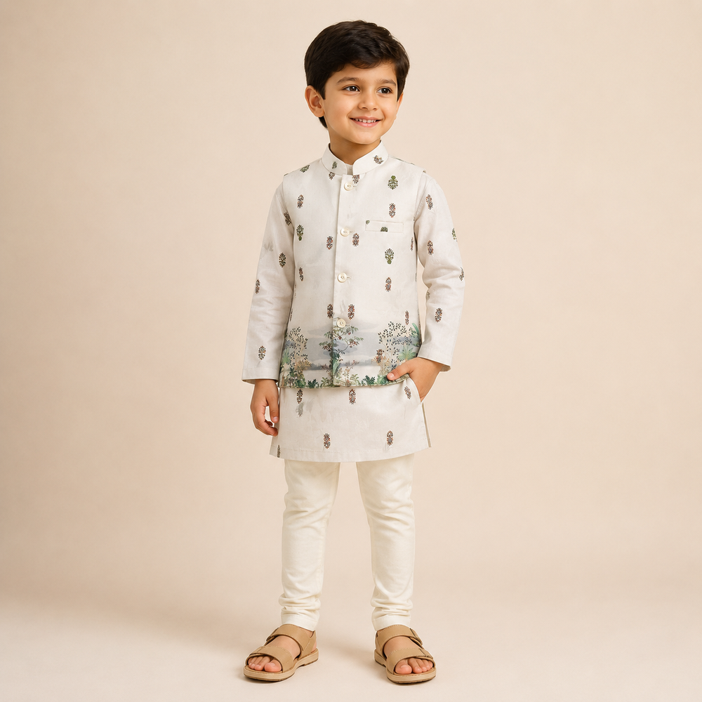White Forest Jacket Kurta Set 