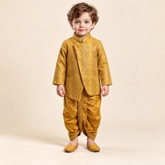 Dhishan Diamond Weave Angrakha Dhoti Set | 3M-4Y