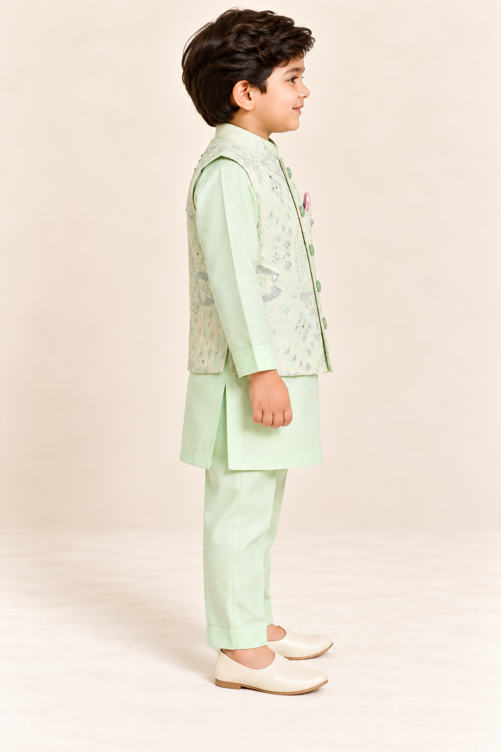 Elegant Textured Nehru Jacket Kurta Set