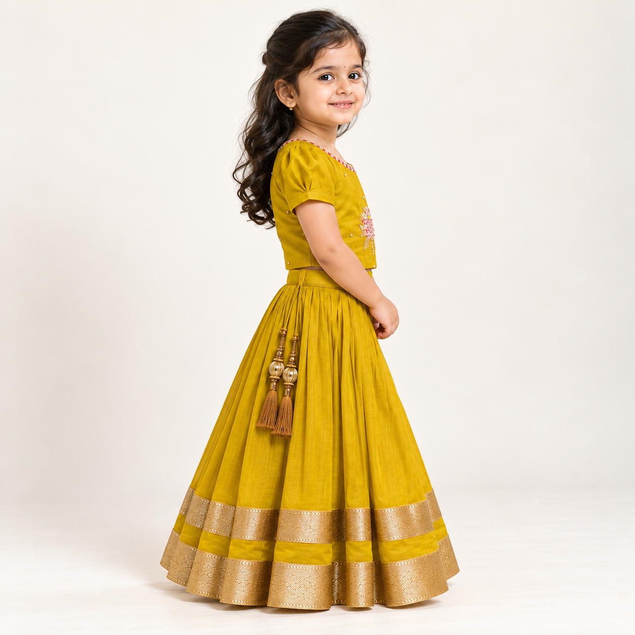 Disha Floral Embroidered Silk Lehenga Set | 1-5Y