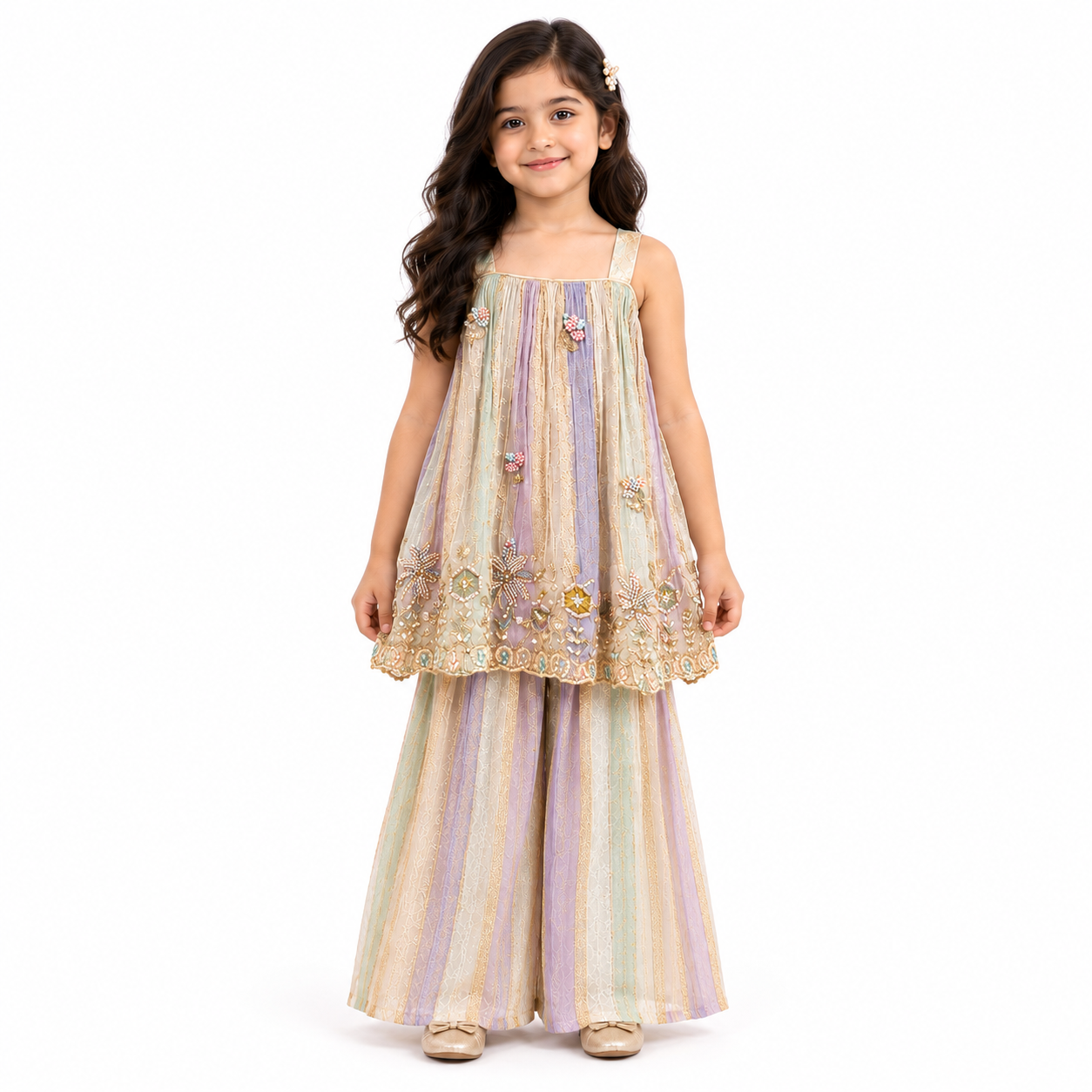 Pastel Panelled Lace Gharara Set | 1-15Y