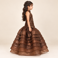 Ruffle Tiered Embroidered Halter-Neck Gown | 3-10Y