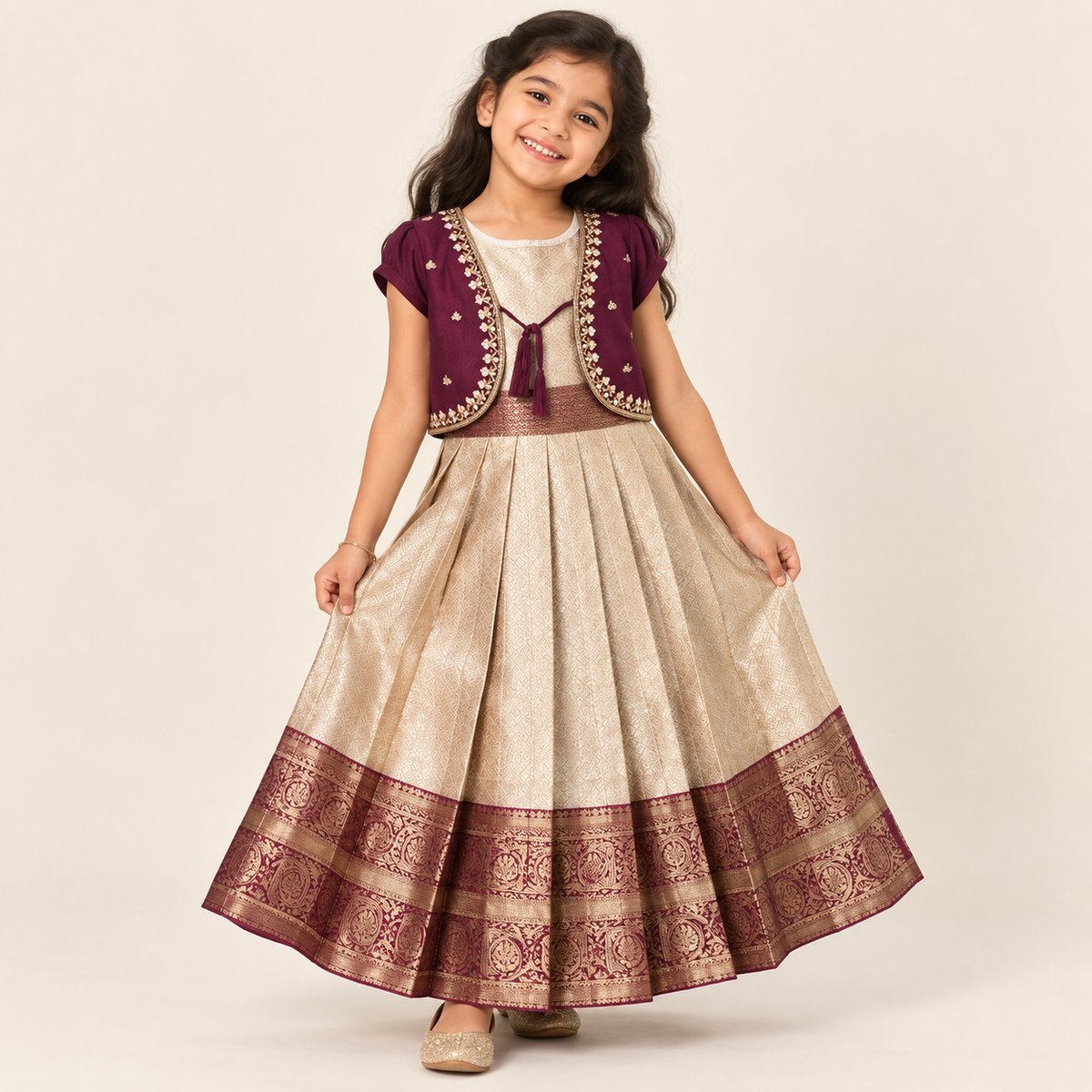 Zari Border Panel Silk Gown
