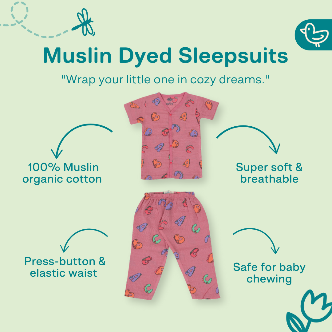 Alpha Dino - Muslin Sleep Suit for babies and kids (Unisex)
