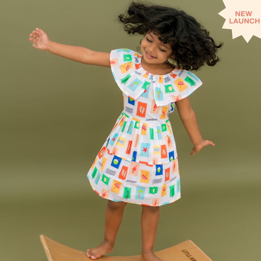 Sunny Safari - Mulmul Cotton Frill Frock