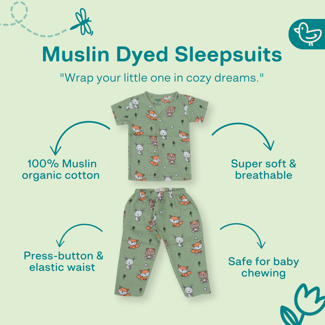 Muslin Colour Sleep Suits for babies and kids (Unisex)