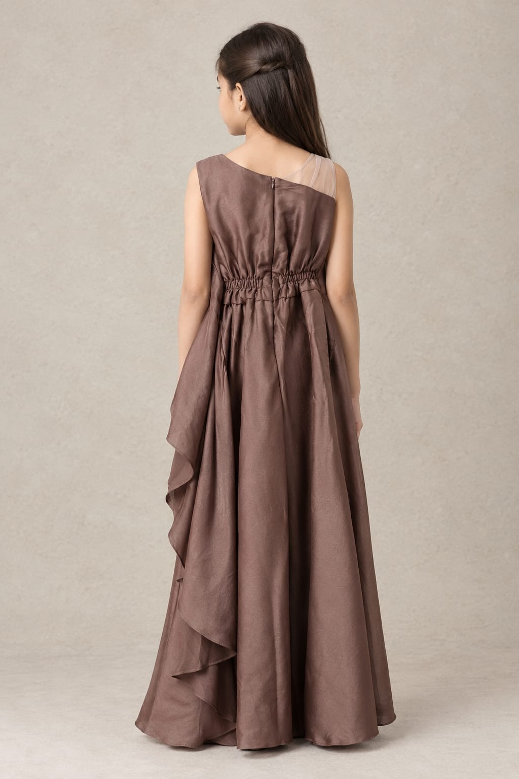 One-Shoulder Leaf Applique Gown | 7-18Y