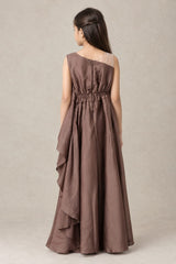 One-Shoulder Leaf Applique Gown | 7-18Y