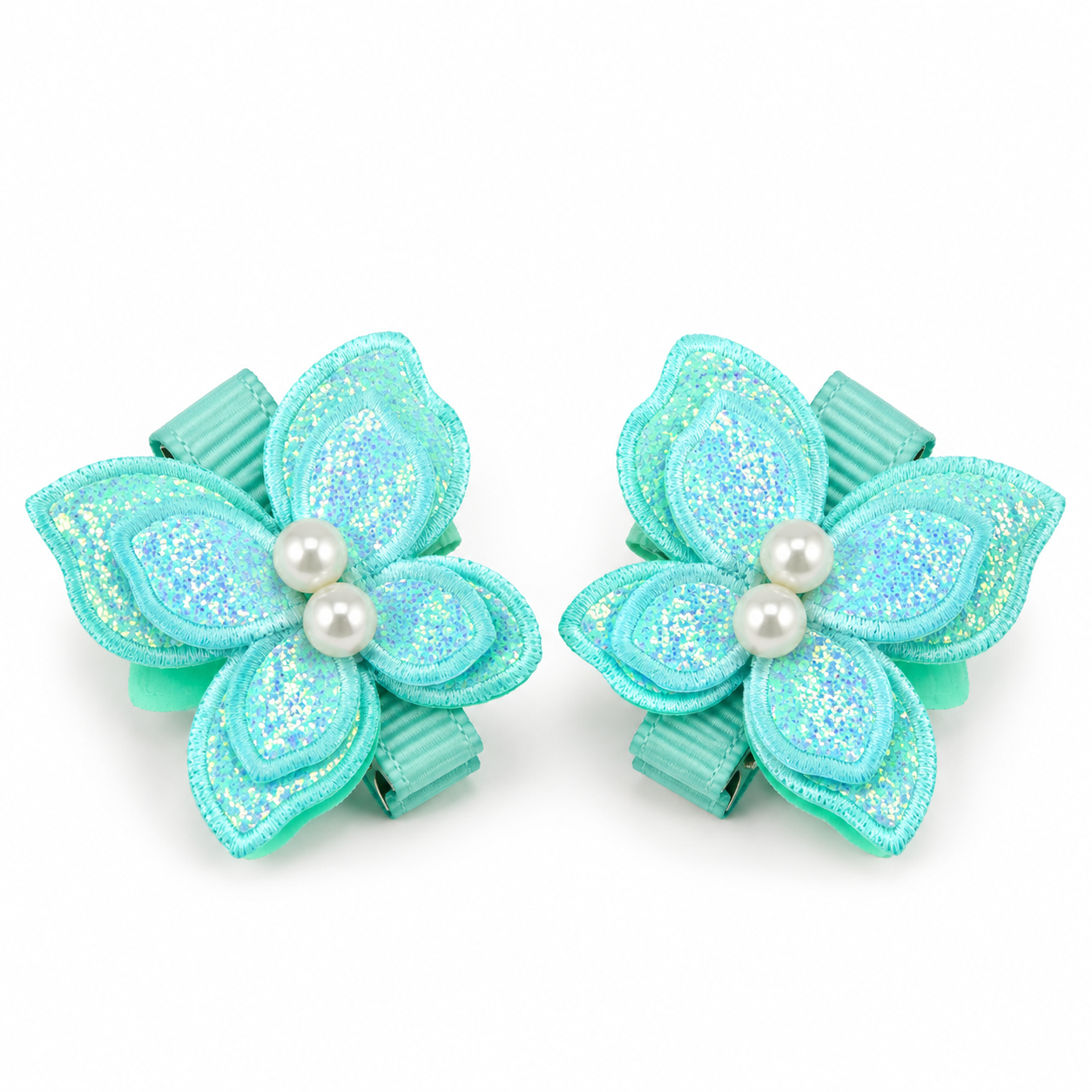 Paired Glitter Pearl Butterfly HairClips