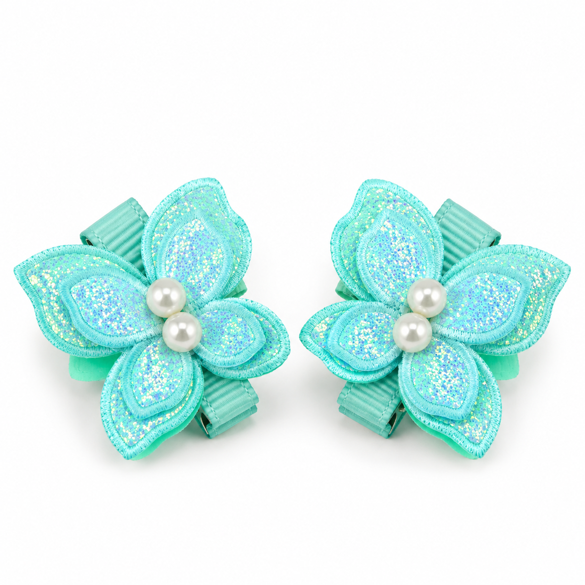 Paired Glitter Pearl Butterfly HairClips