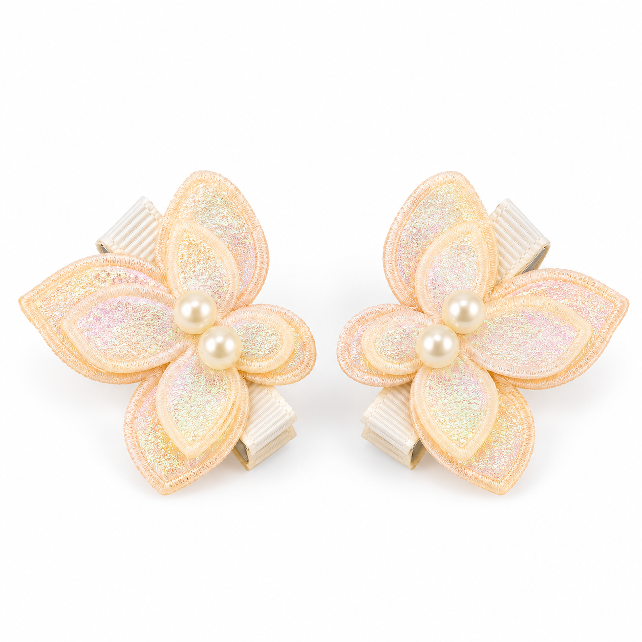 Paired Glitter Pearl Butterfly HairClips