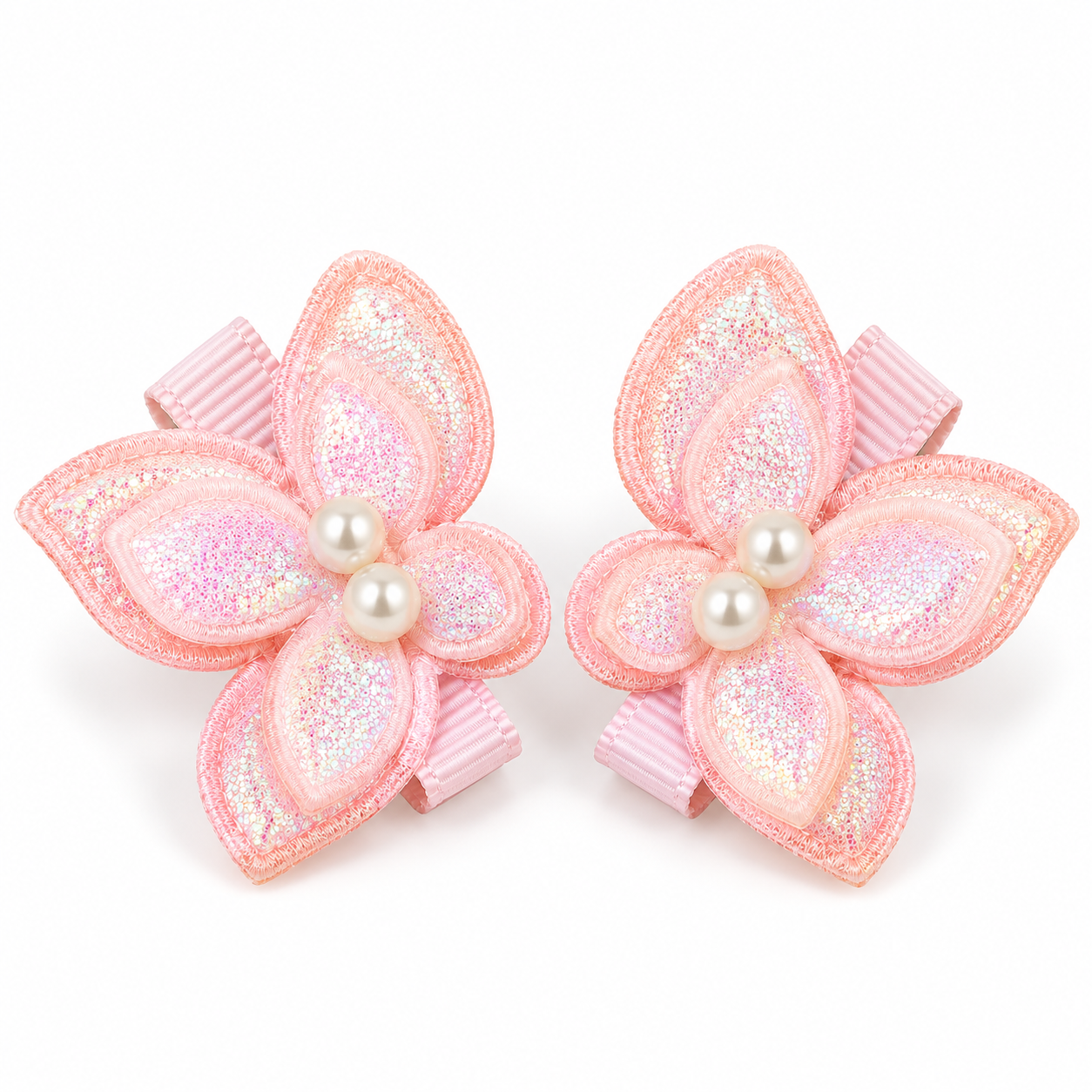 Paired Glitter Pearl Butterfly HairClips