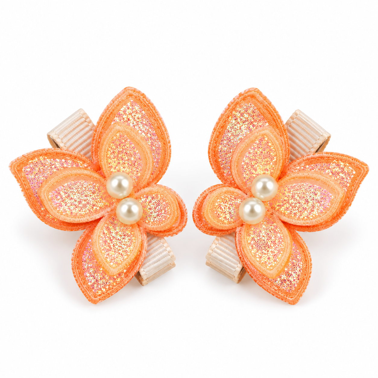 Paired Glitter Pearl Butterfly HairClips